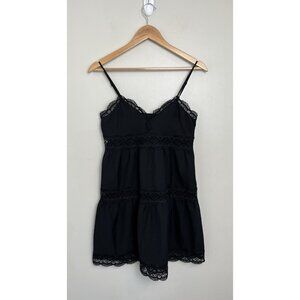 Express Babydoll Lace Detailed Trapeze Tiered Black Cami Tank‎ Mini Dress Sz XS